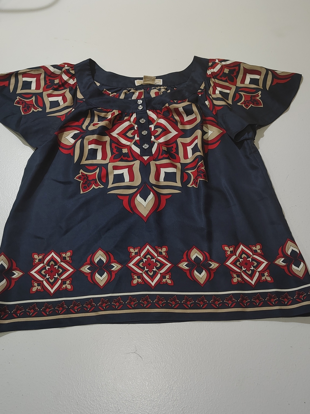 MICHAEL KORS boho peasant Top silk blouse shirt geo chic flouncy P/M